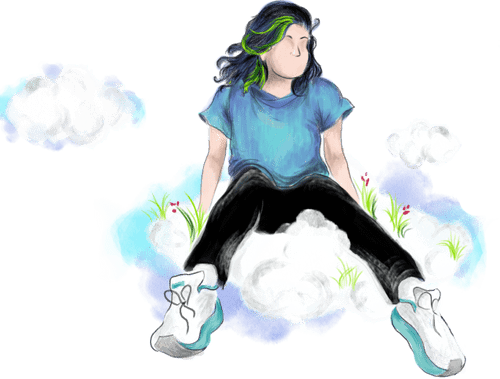 A girl sitting on clouds